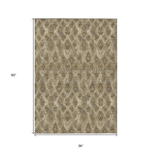 Homeroots 3' Stylish Beige Taupe Geometric Washable Area Rug For Indoor And Outdoor Spaces, Durable Design 3' X 5' Polyester 579012