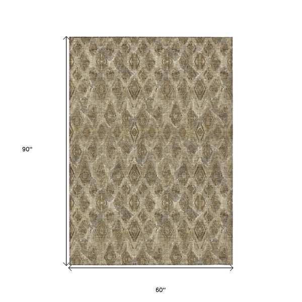 Homeroots 3' Stylish Beige Taupe Geometric Washable Area Rug For Indoor And Outdoor Spaces, Durable Design 5' X 8' Polyester 579013