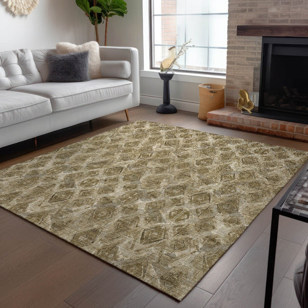Homeroots 3' Stylish Beige Taupe Geometric Washable Area Rug For Indoor And Outdoor Spaces, Durable Design 5' X 8' Polyester 579013
