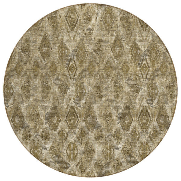 HomeRoots 5' Geometric Washable Area Rug in Brown, Beige & Tan – Stylish, Durable, Perfect for Indoor & Outdoor Use 8' Round 579014