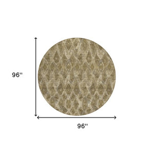 Homeroots 3' Stylish Beige Taupe Geometric Washable Area Rug For Indoor And Outdoor Spaces, Durable Design 8' Round Polyester 579014