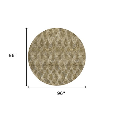 Homeroots 3' Stylish Beige Taupe Geometric Washable Area Rug For Indoor And Outdoor Spaces, Durable Design 8' Round Polyester 579014
