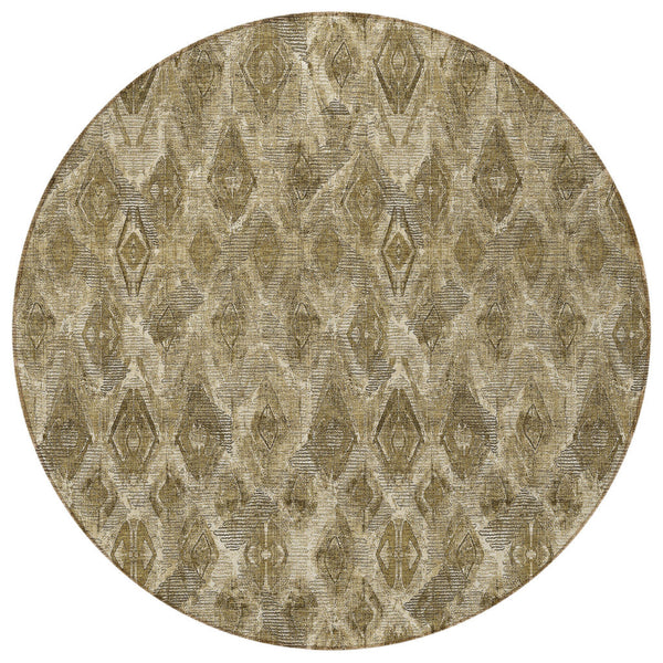 Homeroots 3' Stylish Beige Taupe Geometric Washable Area Rug For Indoor And Outdoor Spaces, Durable Design 8' Round Polyester 579014