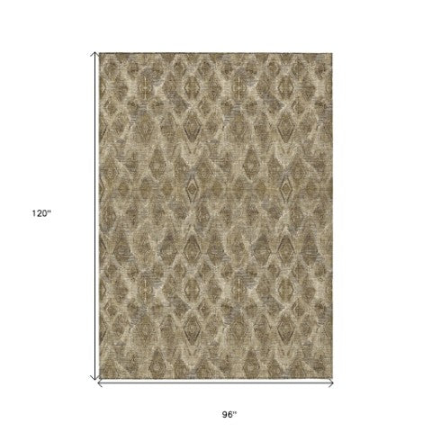Homeroots 3' Stylish Beige Taupe Geometric Washable Area Rug For Indoor And Outdoor Spaces, Durable Design 8' X 10' Polyester 579015