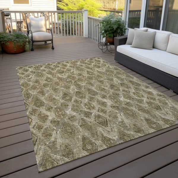 Homeroots 3' Stylish Beige Taupe Geometric Washable Area Rug For Indoor And Outdoor Spaces, Durable Design 9' X 12' Polyester 579016