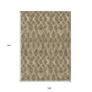 Homeroots 3' Stylish Beige Taupe Geometric Washable Area Rug For Indoor And Outdoor Spaces, Durable Design 9' X 12' Polyester 579016