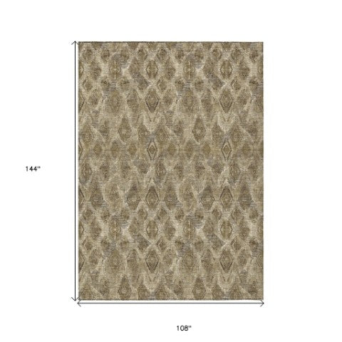 Homeroots 3' Stylish Beige Taupe Geometric Washable Area Rug For Indoor And Outdoor Spaces, Durable Design 9' X 12' Polyester 579016