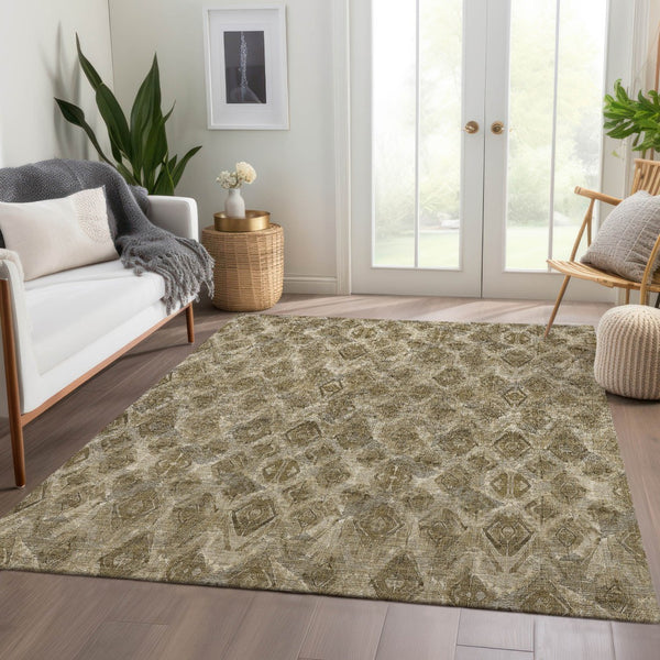 Homeroots 3' Stylish Beige Taupe Geometric Washable Area Rug For Indoor And Outdoor Spaces, Durable Design 10' X 14' Polyester 579017