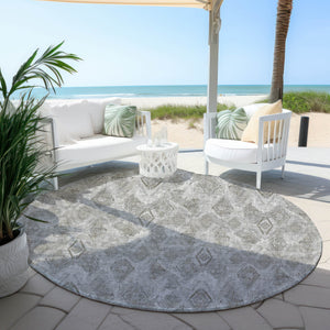 Homeroots 3' Stylish Beige Taupe Geometric Washable Area Rug For Indoor And Outdoor Spaces, Durable Design 8' Round Polyester 579020