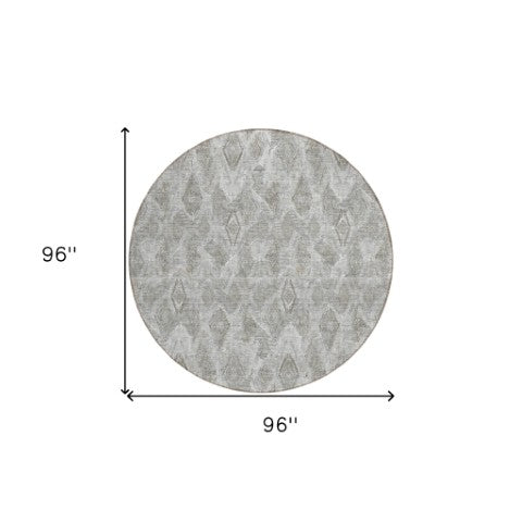Homeroots 3' Stylish Beige Taupe Geometric Washable Area Rug For Indoor And Outdoor Spaces, Durable Design 8' Round Polyester 579020