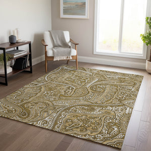 Homeroots 3' Elegant Brown Tan Beige Paisley Washable Indoor Outdoor Area Rug For Stylish Living Spaces 3' X 5' Polyester 579024