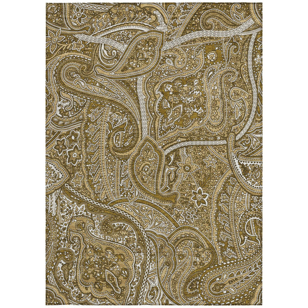 Homeroots 3' Elegant Brown Tan Beige Paisley Washable Indoor Outdoor Area Rug For Stylish Living Spaces 5' X 8' Polyester 579025
