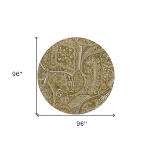 Homeroots 3' Elegant Brown Tan Beige Paisley Washable Indoor Outdoor Area Rug For Stylish Living Spaces 8' Round Polyester 579026