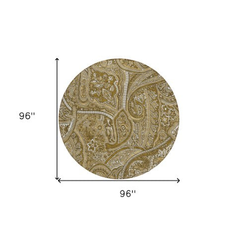 Homeroots 3' Elegant Brown Tan Beige Paisley Washable Indoor Outdoor Area Rug For Stylish Living Spaces 8' Round Polyester 579026