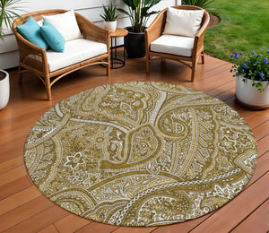 Homeroots 3' Elegant Brown Tan Beige Paisley Washable Indoor Outdoor Area Rug For Stylish Living Spaces 8' Round Polyester 579026