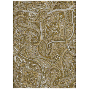Homeroots 3' Elegant Brown Tan Beige Paisley Washable Indoor Outdoor Area Rug For Stylish Living Spaces 8' X 10' Polyester 579027