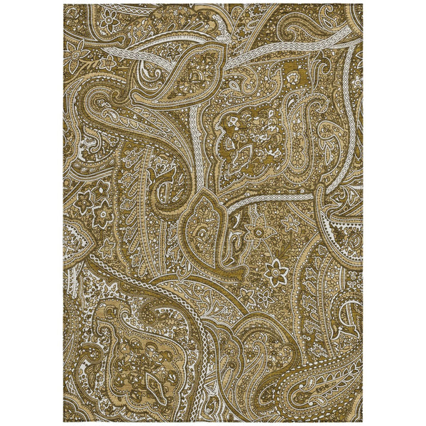 Homeroots 3' Elegant Brown Tan Beige Paisley Washable Indoor Outdoor Area Rug For Stylish Living Spaces 8' X 10' Polyester 579027