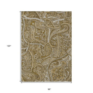 Homeroots 3' Elegant Brown Tan Beige Paisley Washable Indoor Outdoor Area Rug For Stylish Living Spaces 8' X 10' Polyester 579027