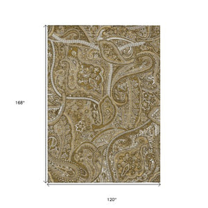Homeroots 3' Elegant Brown Tan Beige Paisley Washable Indoor Outdoor Area Rug For Stylish Living Spaces 10' X 14' Polyester 579029