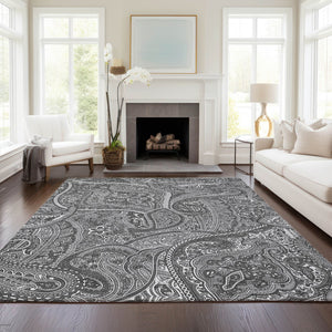 Homeroots 3' Elegant Brown Tan Beige Paisley Washable Indoor Outdoor Area Rug For Stylish Living Spaces 3' X 5' Polyester 579030