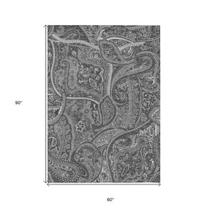 Homeroots 3' Elegant Brown Tan Beige Paisley Washable Indoor Outdoor Area Rug For Stylish Living Spaces 5' X 8' Polyester 579031