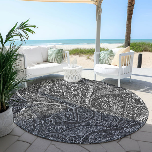 Homeroots 3' Elegant Brown Tan Beige Paisley Washable Indoor Outdoor Area Rug For Stylish Living Spaces 8' Round Polyester 579032