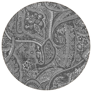 HomeRoots 5' Stylish Gray Silver Charcoal Paisley Washable Indoor Outdoor Area Rug for Versatile Living Spaces 8' Round 579032
