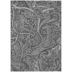 HomeRoots 9' Elegant Paisley Area Rug in Gray, Silver, and Charcoal - Washable for Indoor & Outdoor Use 9' X 12' 579034