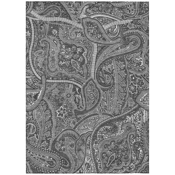 HomeRoots 9' Elegant Paisley Area Rug in Gray, Silver, and Charcoal - Washable for Indoor & Outdoor Use 9' X 12' 579034