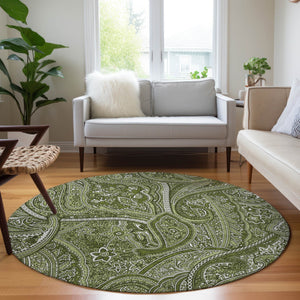 Homeroots 3' Elegant Brown Tan Beige Paisley Washable Indoor Outdoor Area Rug For Stylish Living Spaces 8' Round Polyester 579038