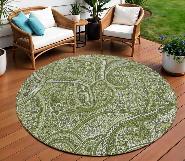 Homeroots 3' Elegant Brown Tan Beige Paisley Washable Indoor Outdoor Area Rug For Stylish Living Spaces 8' Round Polyester 579038