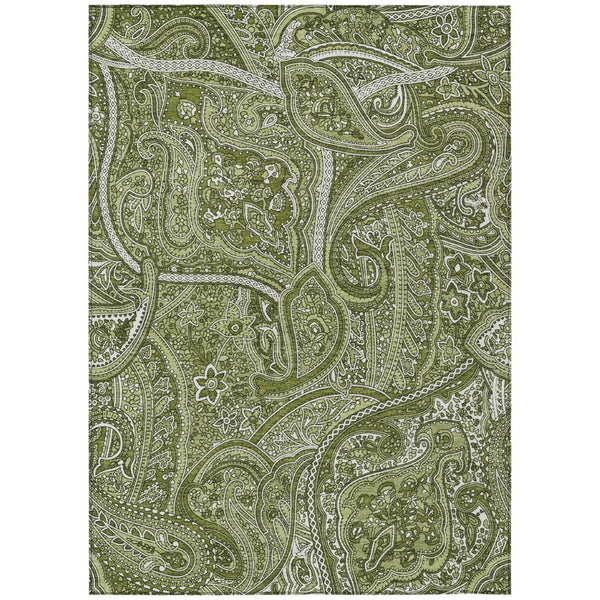 HomeRoots 5' Elegant Artichoke Green Paisley Area Rug - Washable, Durable, Indoor/Outdoor Versatility for Any Space 8' X 10' 579039