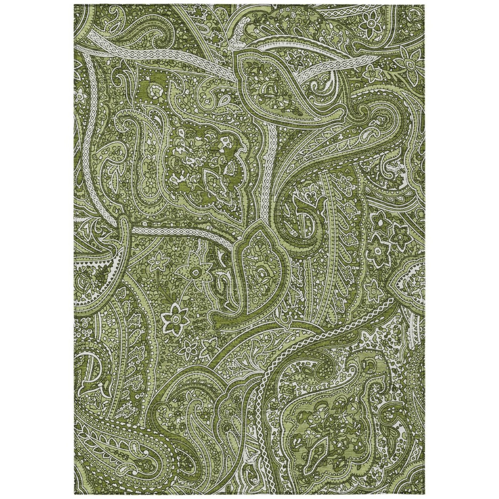HomeRoots 9' Artichoke Green & Olive Paisley Area Rug - Stylish, Washable, Durable for Indoor & Outdoor Spaces 9' X 12' 579040