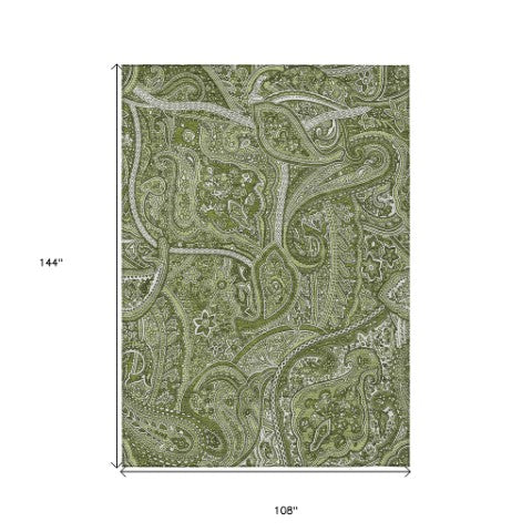 Homeroots 3' Elegant Brown Tan Beige Paisley Washable Indoor Outdoor Area Rug For Stylish Living Spaces 9' X 12' Polyester 579040