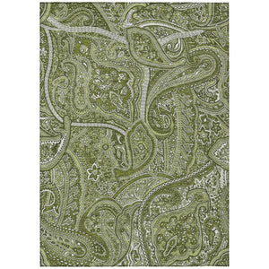 HomeRoots 5' Elegant Artichoke Green Paisley Area Rug - Washable, Durable, Indoor/Outdoor Versatility for Any Space 10' X 14' 579041
