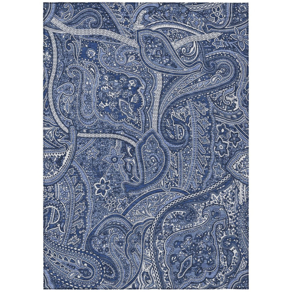 HomeRoots 9' Navy Blue and Sky Blue Paisley Area Rug - Stylish, Durable, Washable for Indoor and Outdoor Spaces 9' X 12' 579046