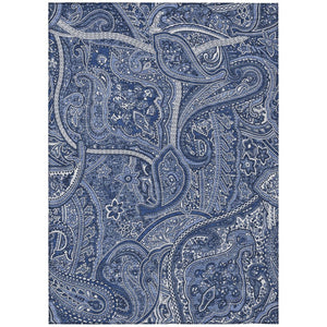HomeRoots 9' Navy Blue and Sky Blue Paisley Area Rug - Stylish, Durable, Washable for Indoor and Outdoor Spaces 9' X 12' 579046