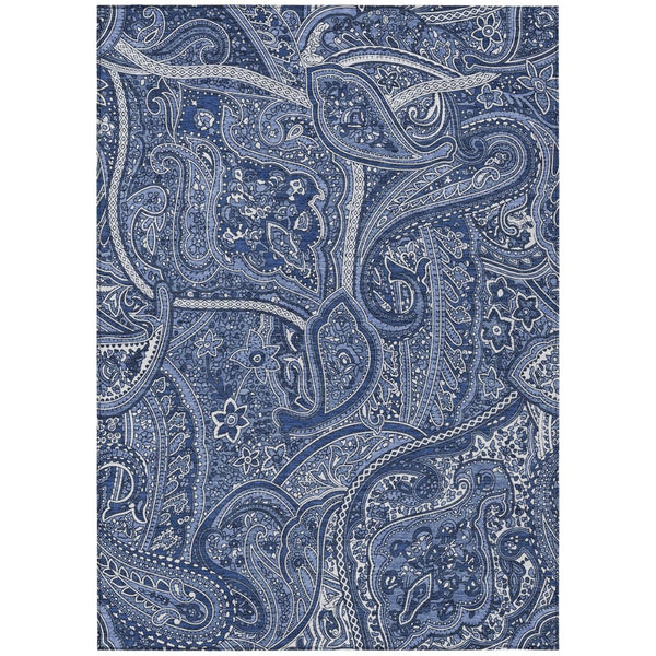 HomeRoots 9' Navy Blue and Sky Blue Paisley Area Rug - Stylish, Durable, Washable for Indoor and Outdoor Spaces 9' X 12' 579046