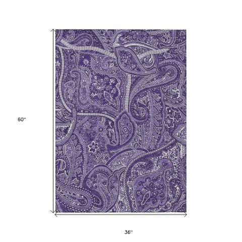 Homeroots 3' Elegant Brown Tan Beige Paisley Washable Indoor Outdoor Area Rug For Stylish Living Spaces 3' X 5' Polyester 579048