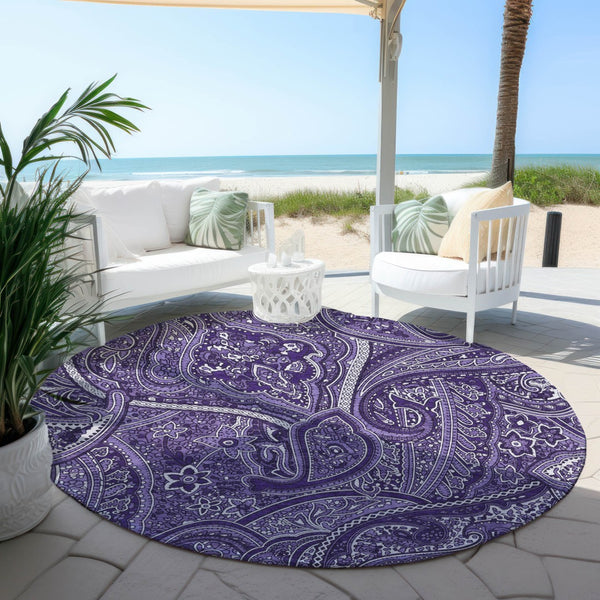 Homeroots 3' Elegant Brown Tan Beige Paisley Washable Indoor Outdoor Area Rug For Stylish Living Spaces 8' Round Polyester 579050