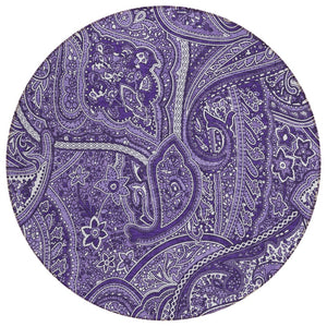 HomeRoots 5' Elegant Purple Lavender & Silver Paisley Area Rug - Durable, Washable for Indoor & Outdoor Use 8' Round 579050