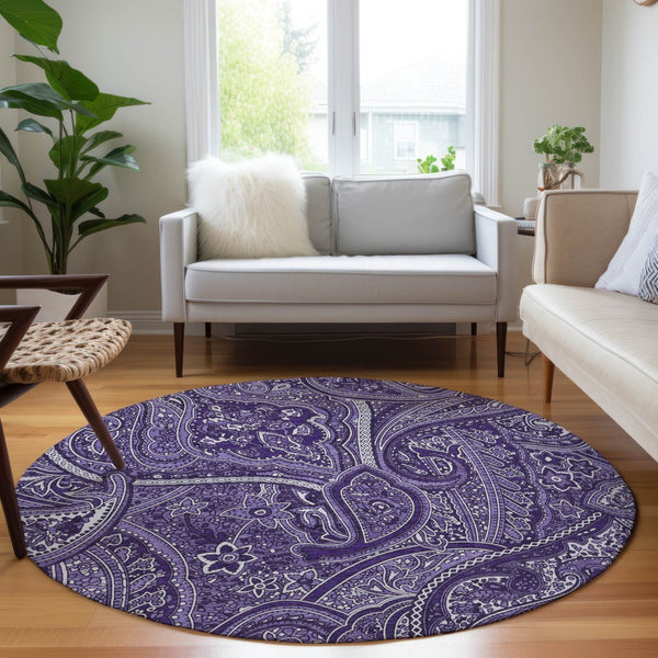 Homeroots 3' Elegant Brown Tan Beige Paisley Washable Indoor Outdoor Area Rug For Stylish Living Spaces 8' Round Polyester 579050