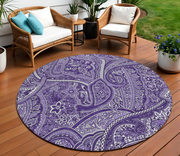Homeroots 3' Elegant Brown Tan Beige Paisley Washable Indoor Outdoor Area Rug For Stylish Living Spaces 8' Round Polyester 579050
