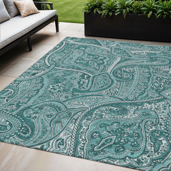 Homeroots 3' Elegant Brown Tan Beige Paisley Washable Indoor Outdoor Area Rug For Stylish Living Spaces 5' X 8' Polyester 579055