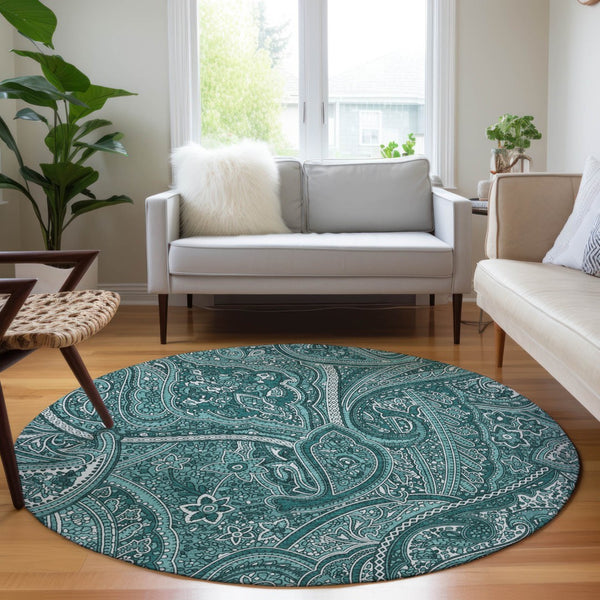 Homeroots 3' Elegant Brown Tan Beige Paisley Washable Indoor Outdoor Area Rug For Stylish Living Spaces 8' Round Polyester 579056