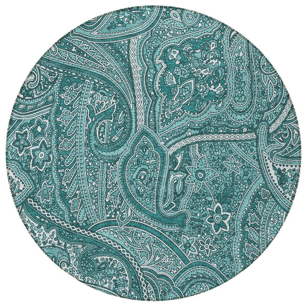 Homeroots 3' Elegant Brown Tan Beige Paisley Washable Indoor Outdoor Area Rug For Stylish Living Spaces 8' Round Polyester 579056