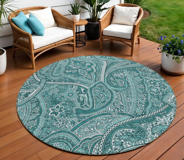 Homeroots 3' Elegant Brown Tan Beige Paisley Washable Indoor Outdoor Area Rug For Stylish Living Spaces 8' Round Polyester 579056