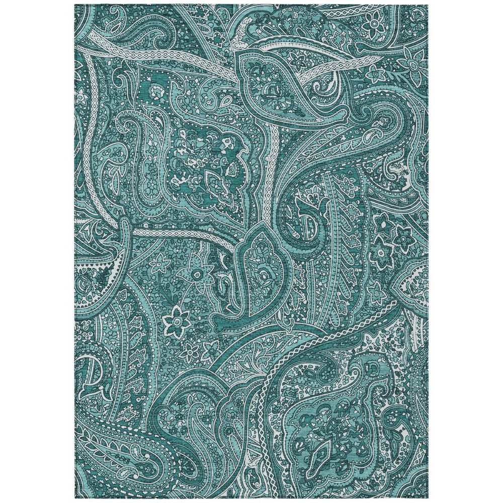 HomeRoots 9' Stylish Paisley Rug in Teal Blue, Aqua & Ivory - Durable, Washable for Indoor & Outdoor Use 9' X 12' 579058