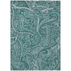 HomeRoots 9' Stylish Paisley Rug in Teal Blue, Aqua & Ivory - Durable, Washable for Indoor & Outdoor Use 9' X 12' 579058