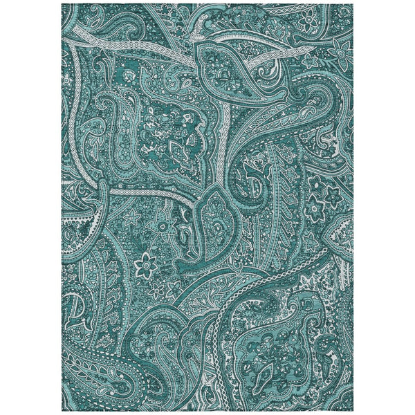 HomeRoots 9' Stylish Paisley Rug in Teal Blue, Aqua & Ivory - Durable, Washable for Indoor & Outdoor Use 9' X 12' 579058